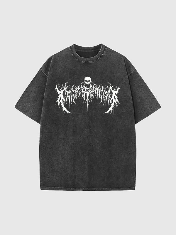 Men'S Dark Style Print Washed Oversized Short Sleeve Tee - Image 8