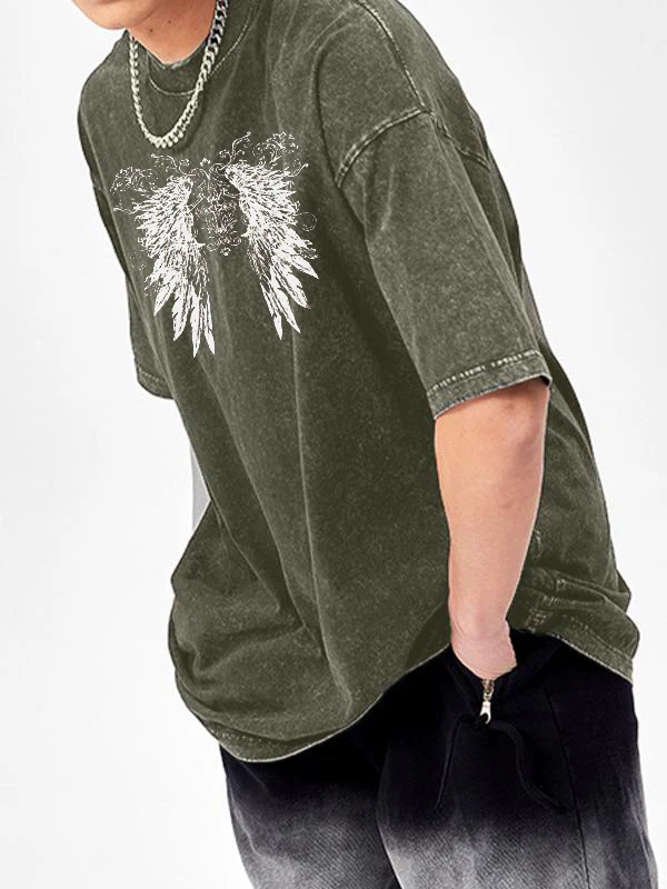 Men's Wings Print Oversized Short Sleeve Tee - Image 3
