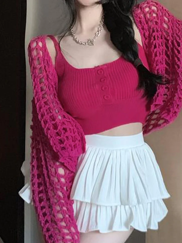 Open Front Hollow Out Crochet Knit Crop Top - Image 10