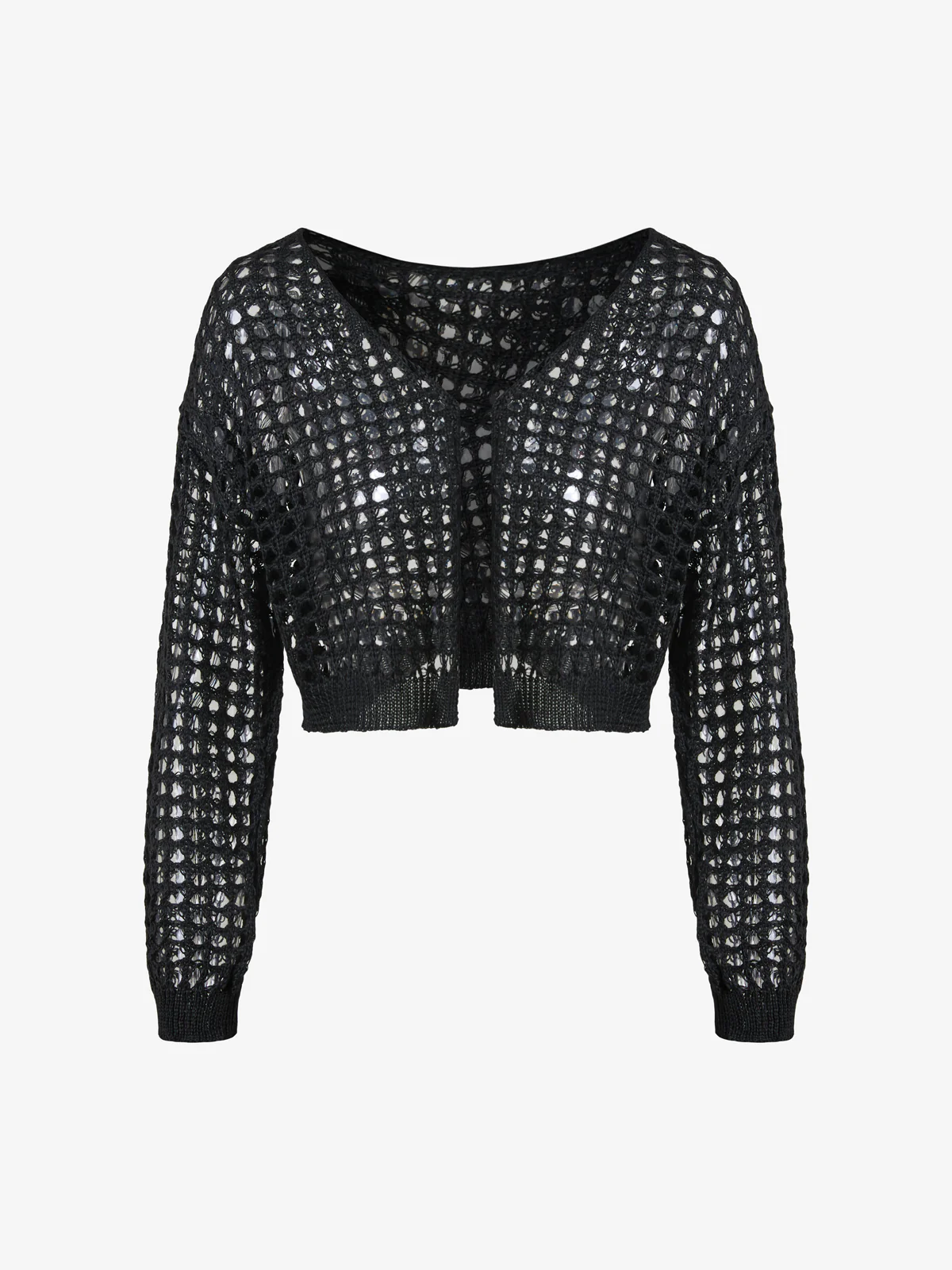 Open Front Hollow Out Crochet Knit Crop Top - Image 12