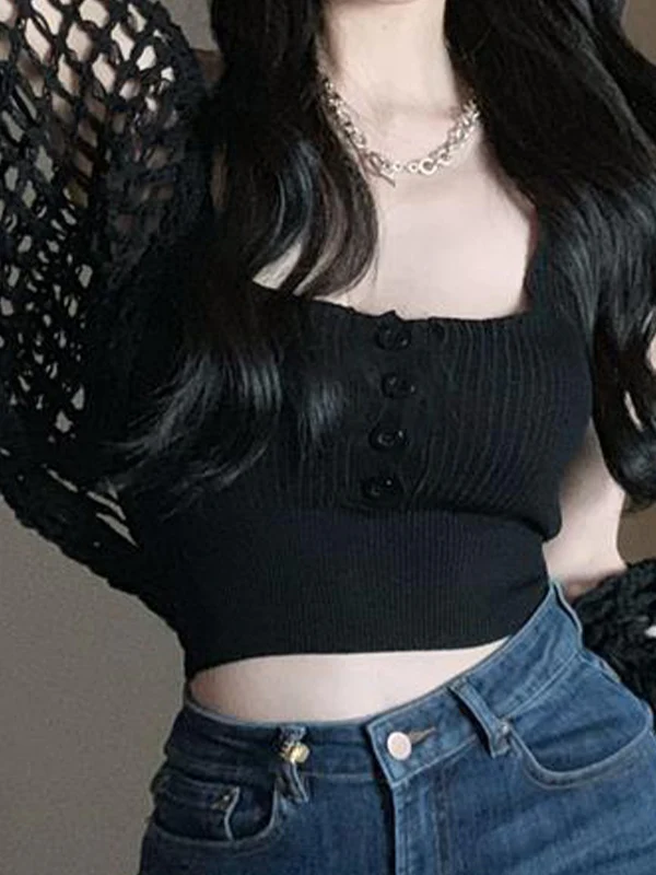 Open Front Hollow Out Crochet Knit Crop Top - Image 15