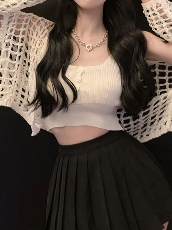 Open Front Hollow Out Crochet Knit Crop Top - Image 18