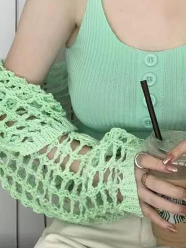 Open Front Hollow Out Crochet Knit Crop Top - Image 23