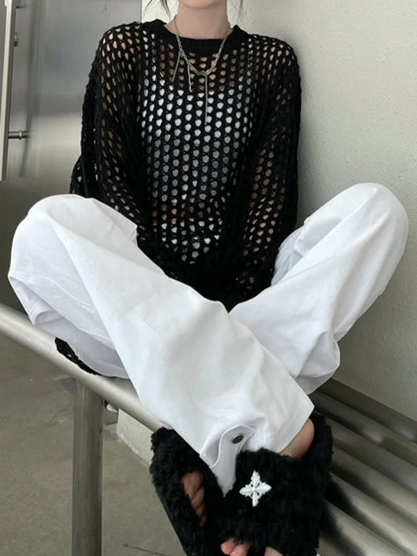 Oversized Crochet Open Knit Top - Image 11