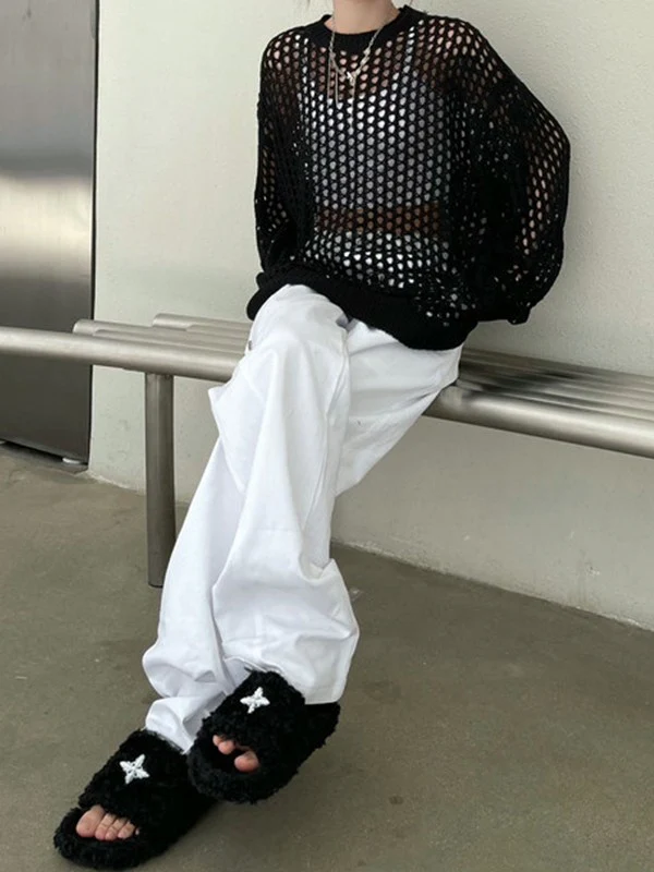 Oversized Crochet Open Knit Top - Image 12