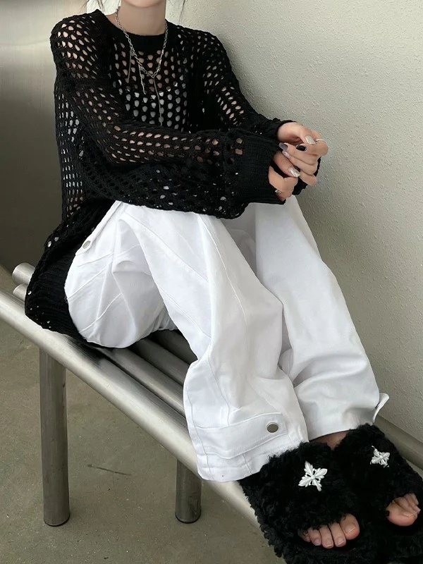 Oversized Crochet Open Knit Top - Image 13