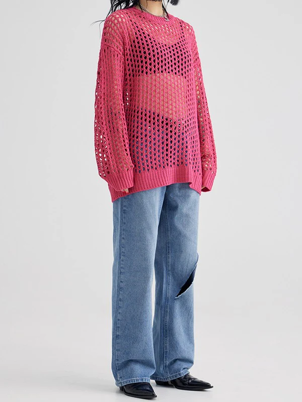Oversized Crochet Open Knit Top - Image 19
