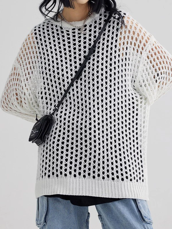 Oversized Crochet Open Knit Top - Image 3