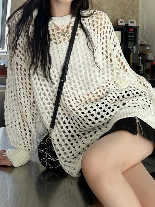 Oversized Crochet Open Knit Top - Image 5