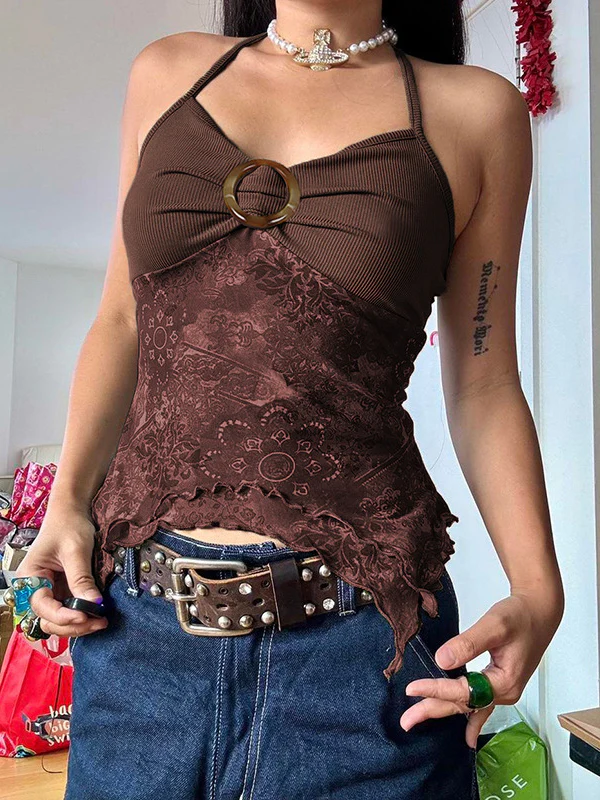 Retro Ethnic O-Ring Backless Halter Vest - Image 13