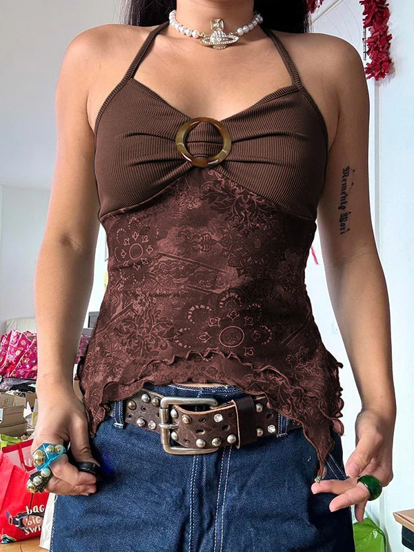 Retro Ethnic O-Ring Backless Halter Vest - Image 14