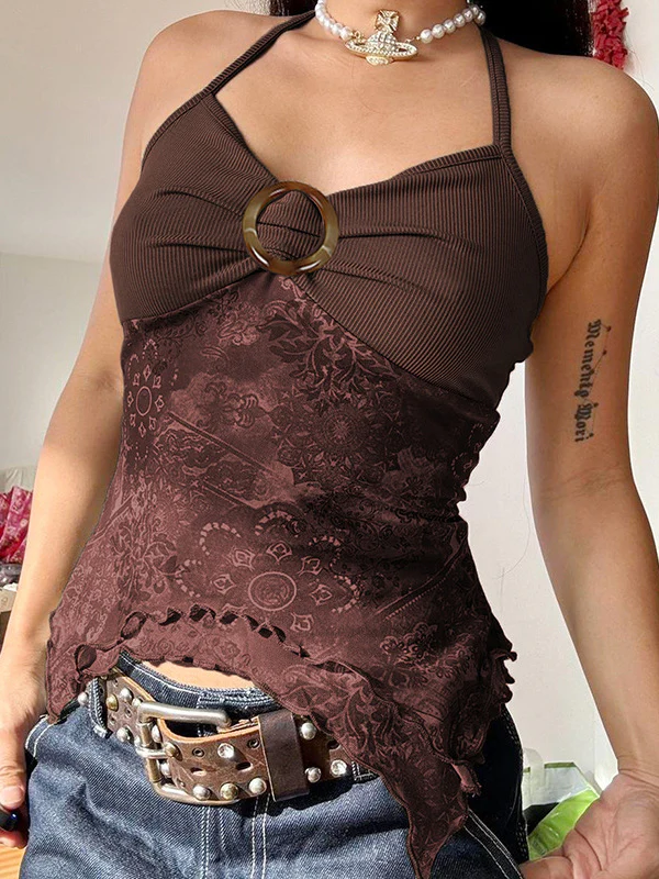 Retro Ethnic O-Ring Backless Halter Vest - Image 15