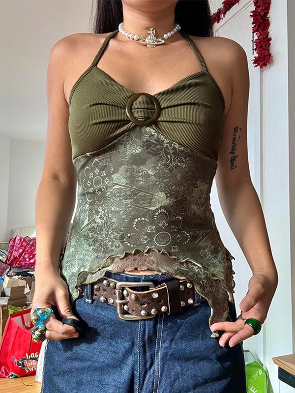 Retro Ethnic O-Ring Backless Halter Vest - Image 6