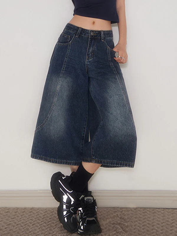 Retro Wide-Legged Denim Shorts - Image 3