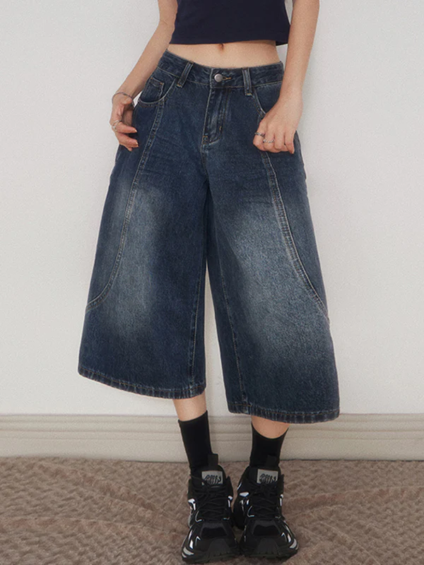 Retro Wide-Legged Denim Shorts - Image 4