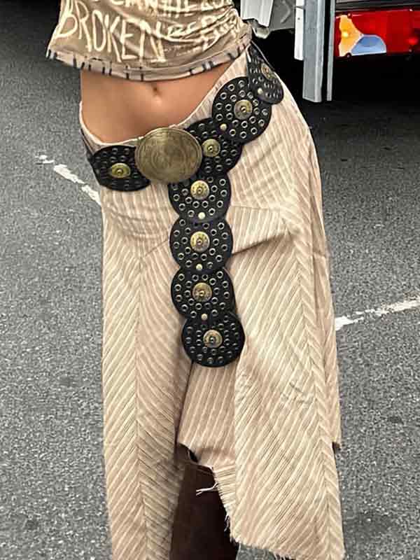 Round Hollow Metal Wide Leather Belt - Image 3