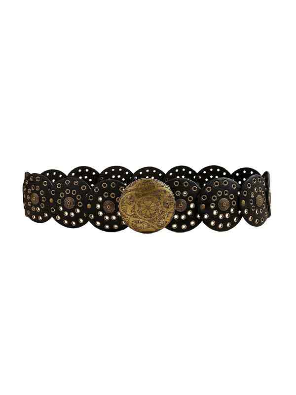 Round Hollow Metal Wide Leather Belt - Image 4