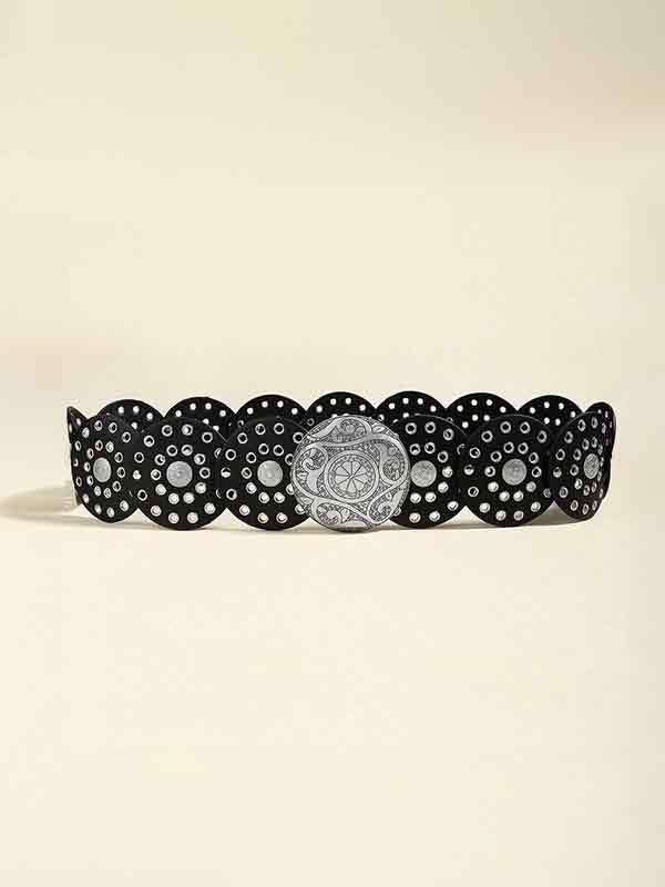Round Hollow Metal Wide Leather Belt - Image 5