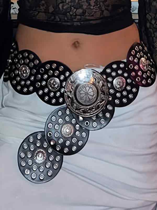 Round Hollow Metal Wide Leather Belt - Image 6