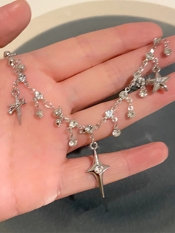 Silver Star Water Drop Rhinestone Necklace - Image 3