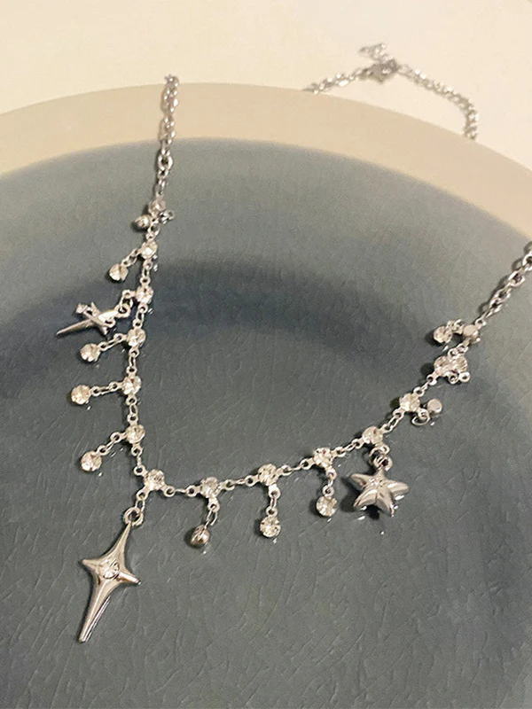 Silver Star Water Drop Rhinestone Necklace - Image 4