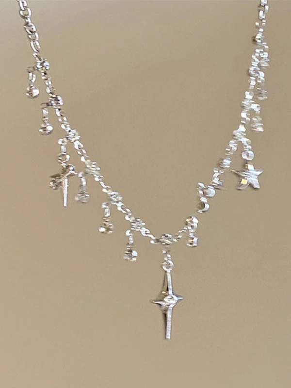 Silver Star Water Drop Rhinestone Necklace - Image 5