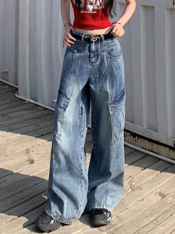 Slant Line Split Design Boyfriend Jeans - Image 4