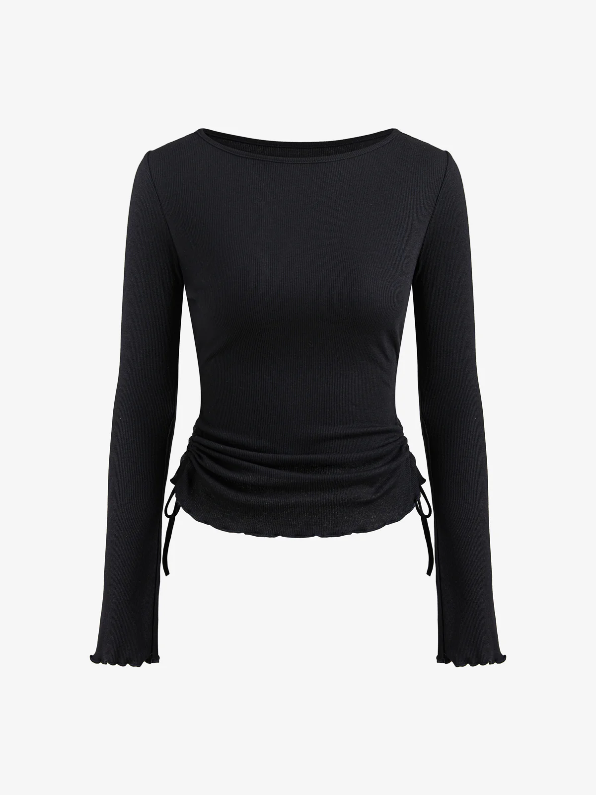 Solid Drawstring Lace Up Long Sleeve Knit - Image 4