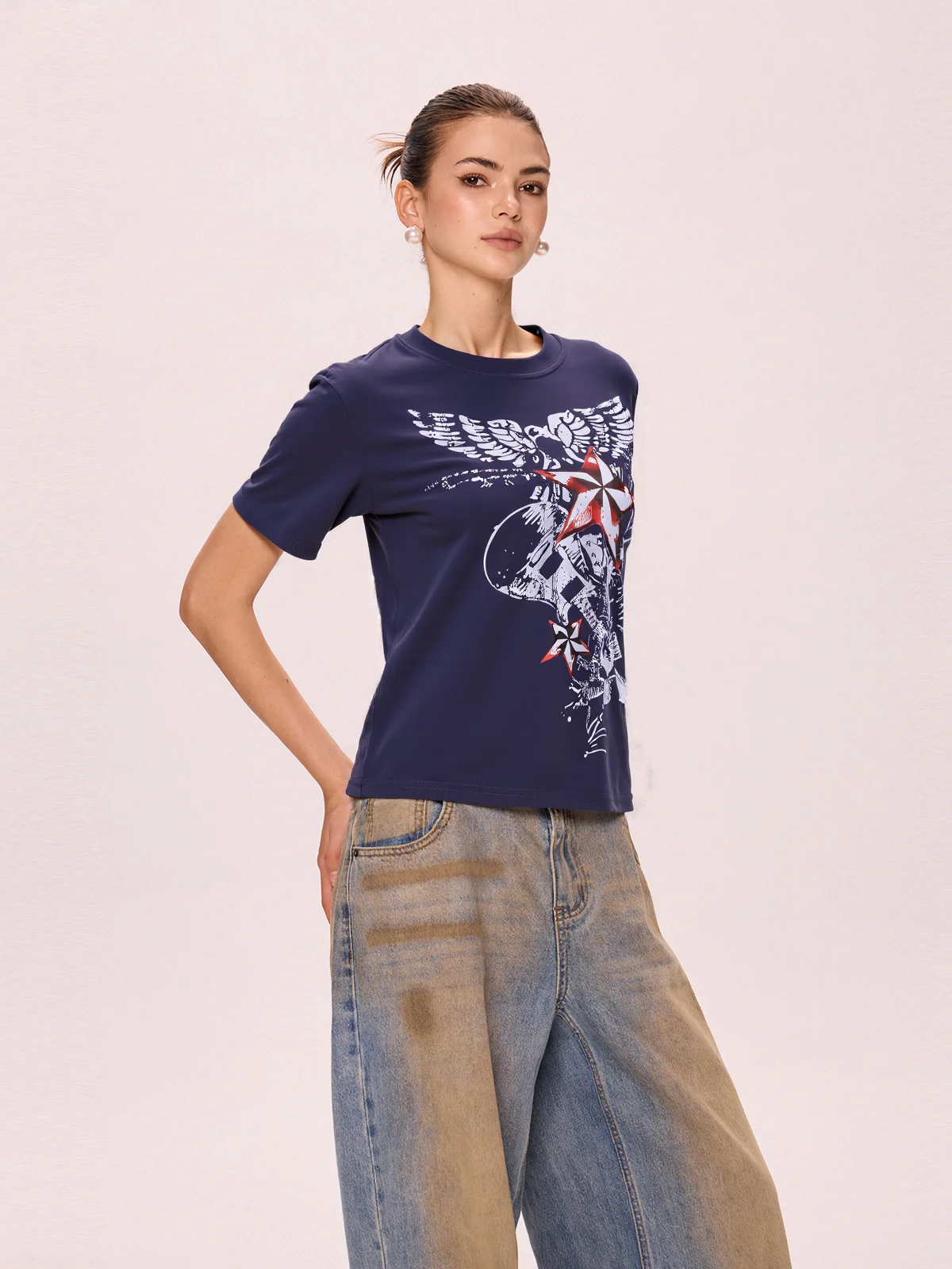 Star Graphic Print Oversized Short Sleeve Tee - Image 3