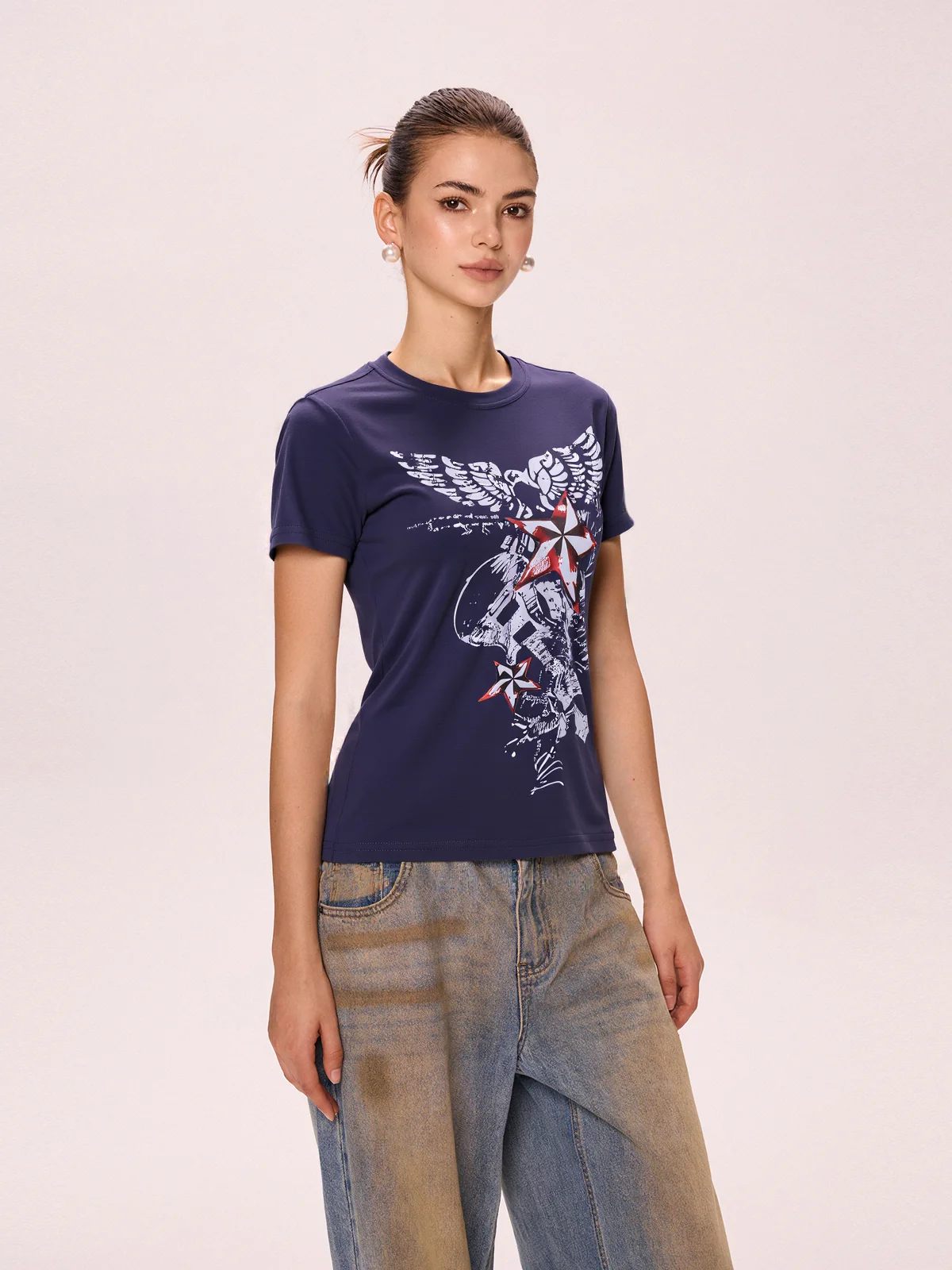 Star Graphic Print Oversized Short Sleeve Tee - Image 4
