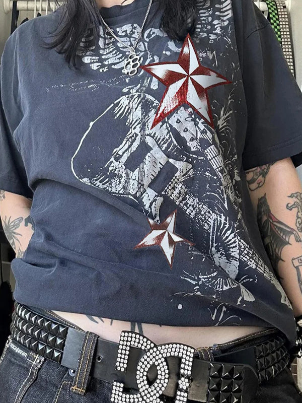 Star Graphic Print Oversized Short Sleeve Tee - Image 6