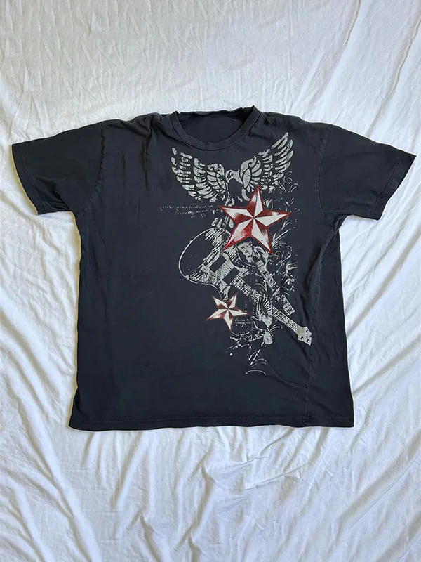 Star Graphic Print Oversized Short Sleeve Tee - Image 7