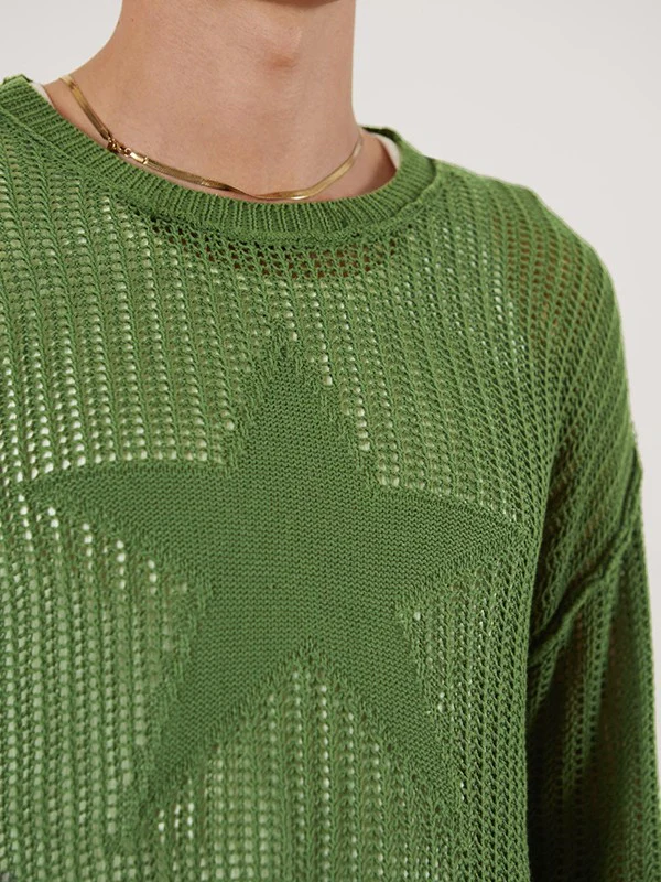 Star Jacquard Crochet Knit Top - Image 4