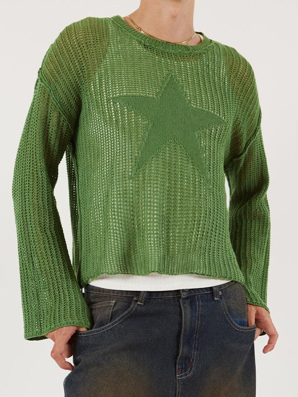Star Jacquard Crochet Knit Top - Image 5