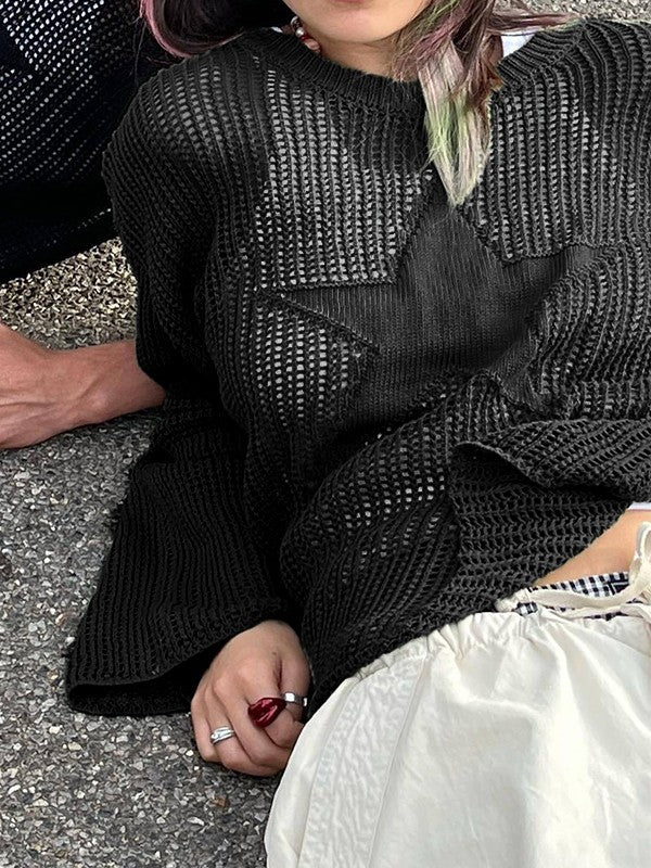 Star Jacquard Crochet Knit Top - Image 8