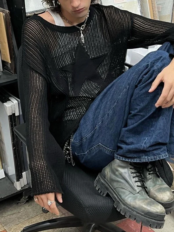 Star Jacquard Crochet Knit Top - Image 9