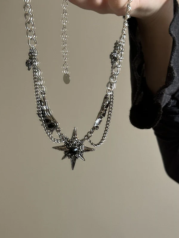 Street Black Gem Wing Double Layered Necklace - Image 4