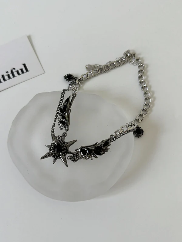 Street Black Gem Wing Double Layered Necklace - Image 5