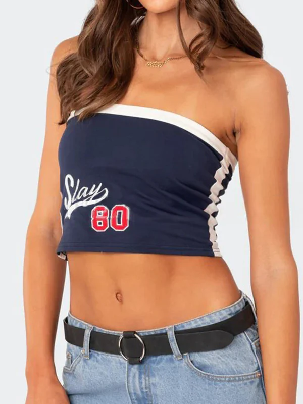 Striped Slim Fit Short Navel Baring Bandeau Top - Image 10