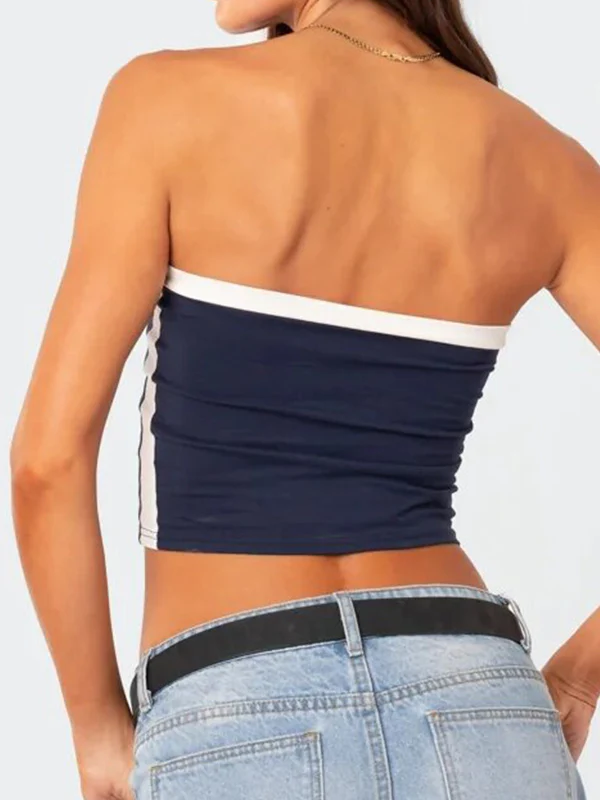 Striped Slim Fit Short Navel Baring Bandeau Top - Image 11
