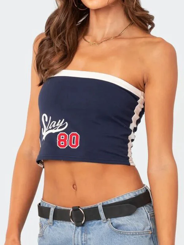 Striped Slim Fit Short Navel Baring Bandeau Top - Image 12