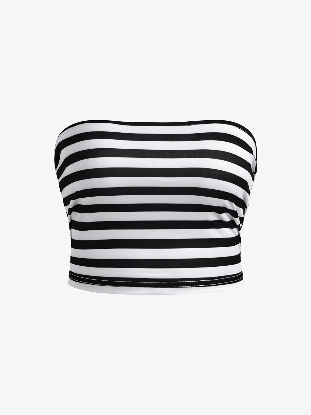 Striped Slim Fit Short Navel Baring Bandeau Top - Image 5