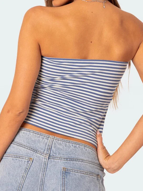 Striped Slim Fit Short Navel Baring Bandeau Top - Image 9