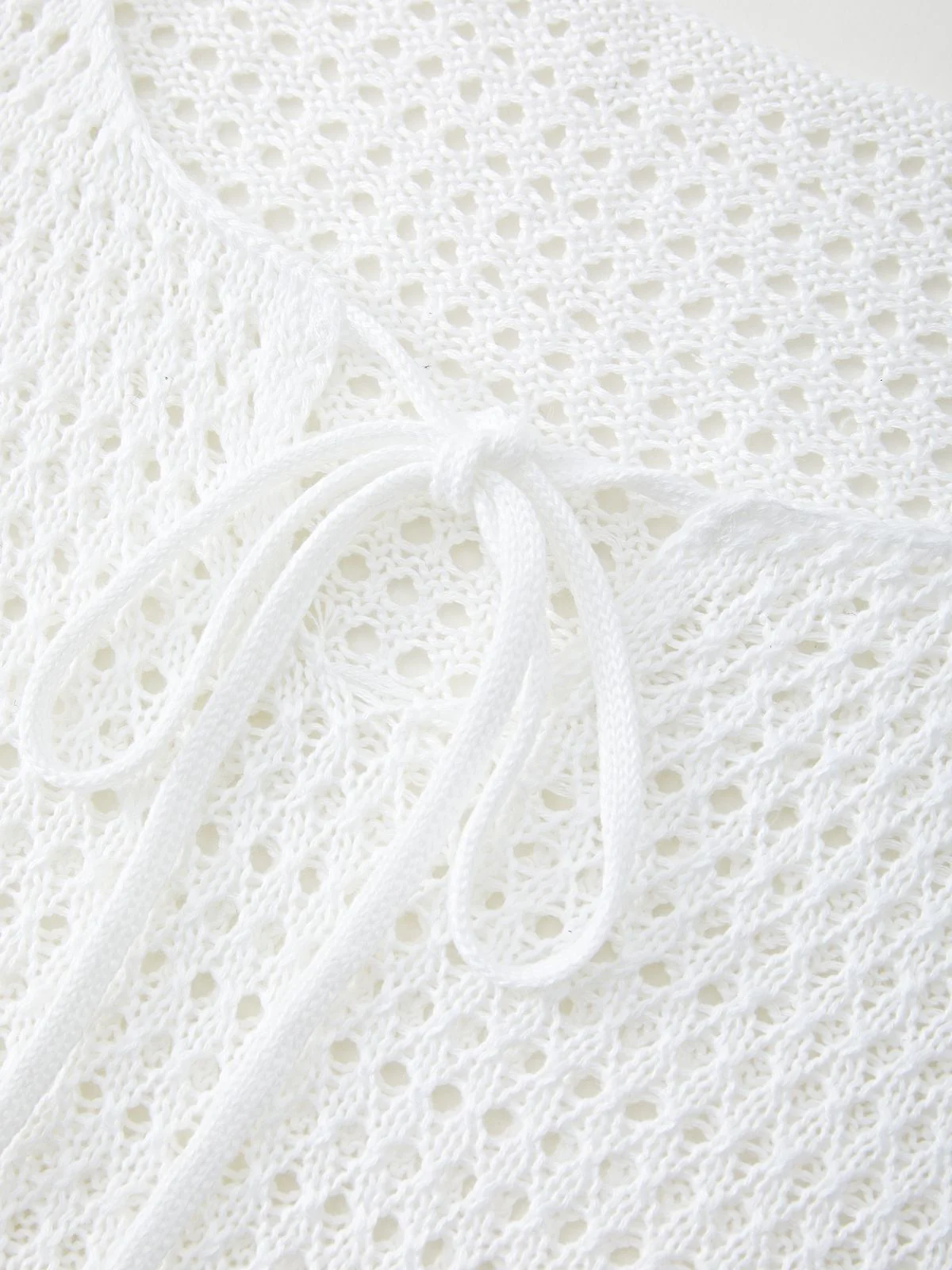 Tie Front White Open Knit Top - Image 4