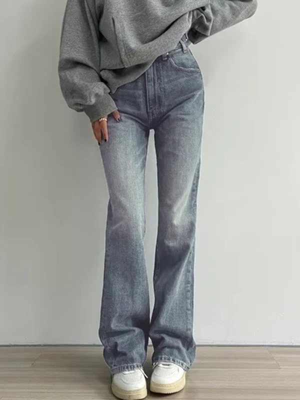 Versatile Vintage Blue High Waist Flare Slim Jeans - Image 6