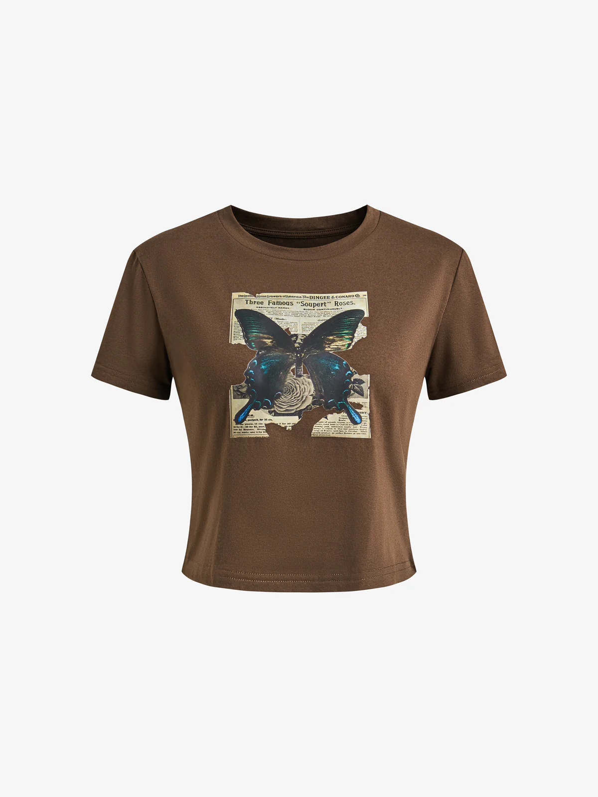 Vintage Brown Butterfly Print Short Sleeve Tee - Image 5