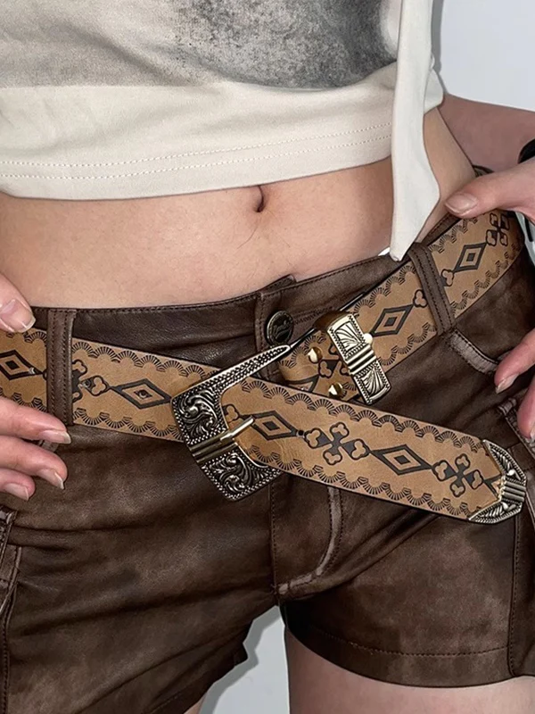 Vintage Brown Tribal Print Buckle Belt - Image 5