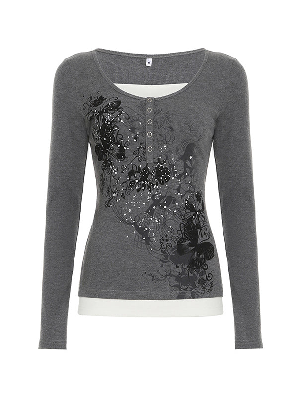 Vintage Butterfly Print Long Sleeve Knits - Image 11