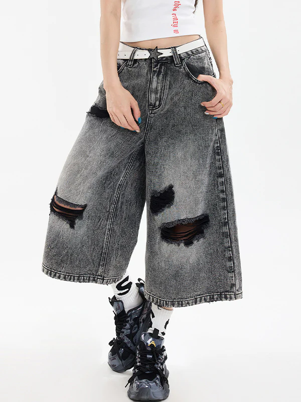 Vintage Hipster Ripped Denim Shorts - Image 6