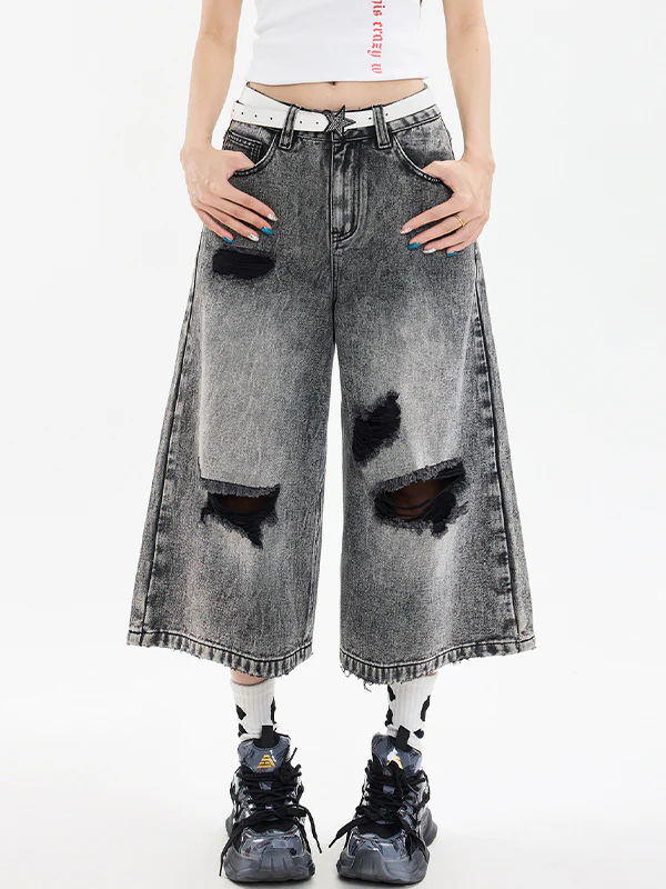 Vintage Hipster Ripped Denim Shorts - Image 7